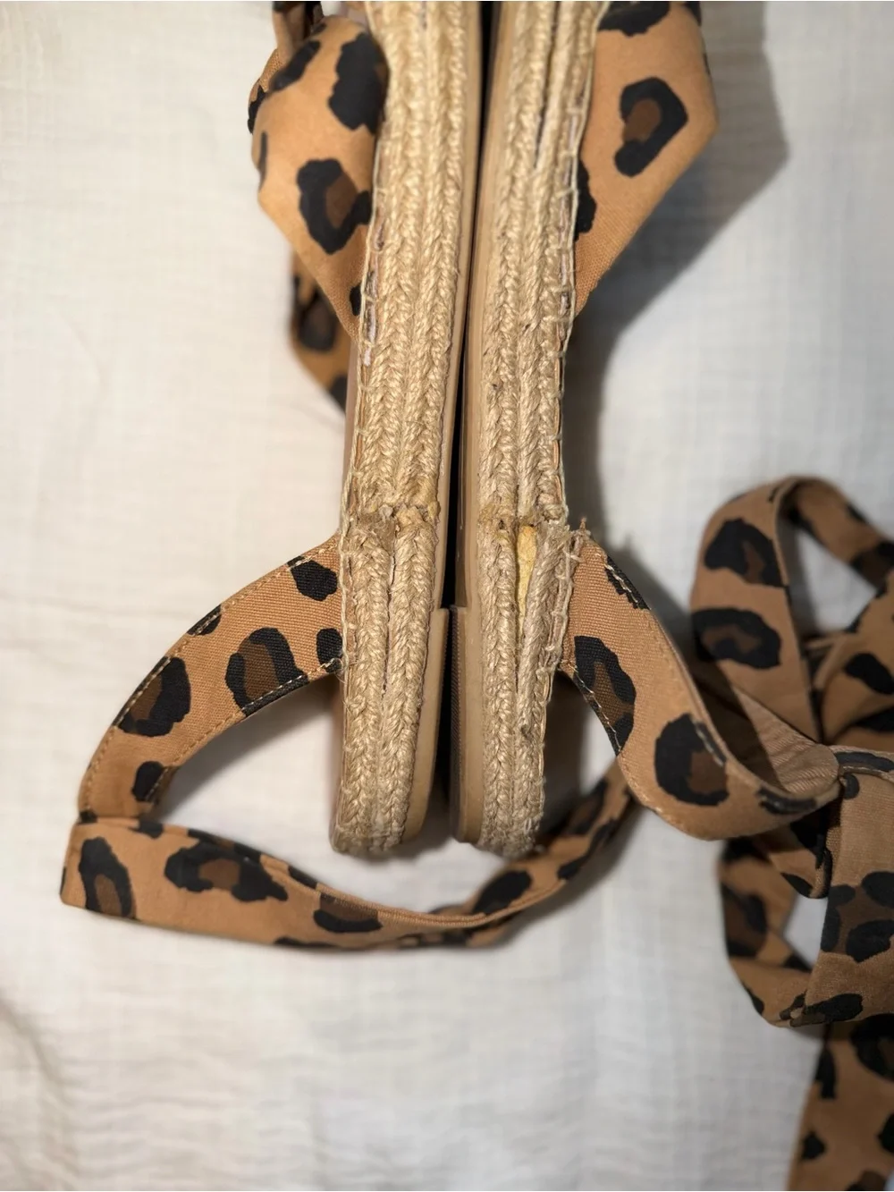 Old Navy Leopard Print Tie-Ankle Espadrille Sandals in Tan and Black